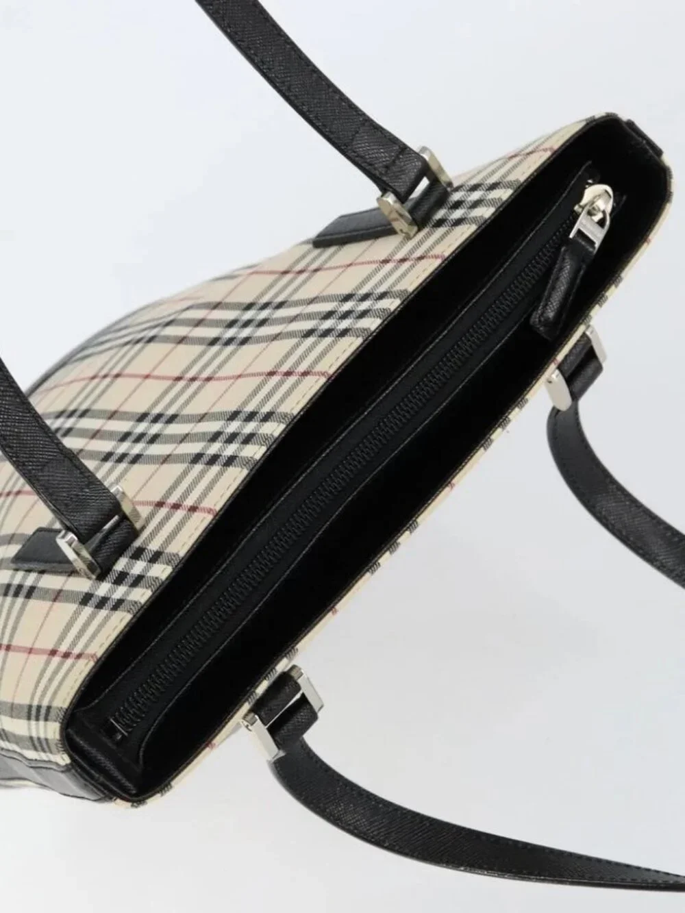 BURBERRY Nova Check Hand Bag Canvas Beige Silver Auth 154458 - Picture 13 of 16